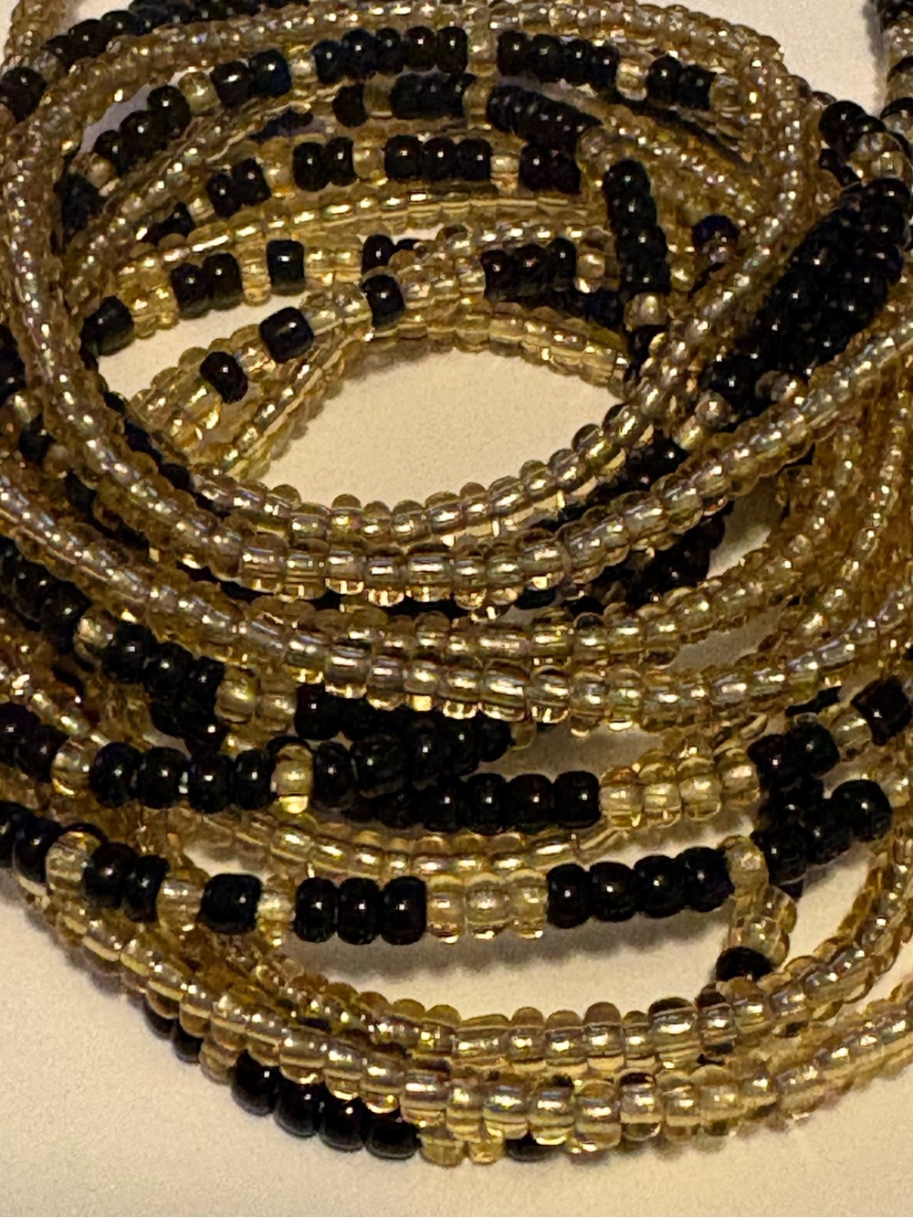 60: “MAJESTY” BEGINNER 1st Stage 📿2PC SET Gold & Black Seed Bead WaistBead Tie